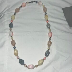 Vintage Purple, Pink Ivory Beaded Long Plastic Necklace, Handmade Layering Piece